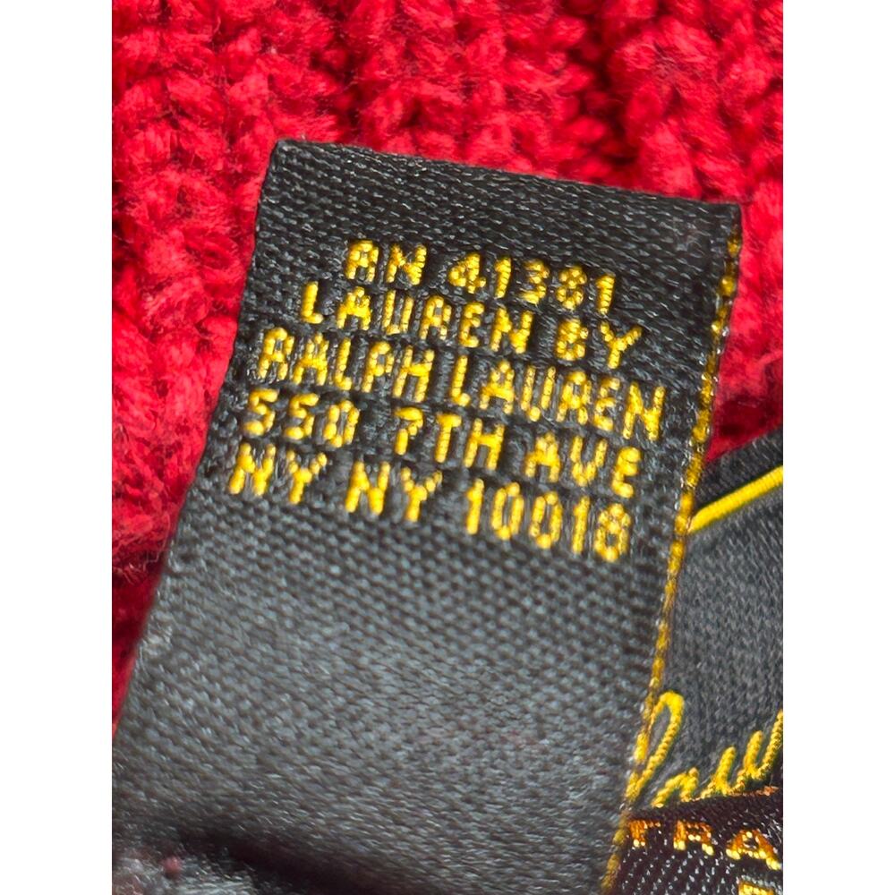 Lauren Ralph Lauren women's red cotton cable knit 1/2 gold zip vintage sweater M - Picture 8 of 9
